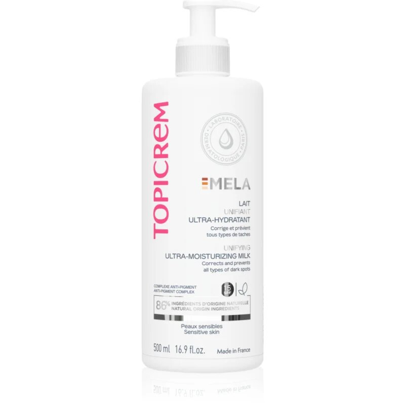 Topicrem MELA Unifying Ultra-Moisturizing Milk SPF15 hidratáló tej a pigment foltok ellen SPF 15 500 ml