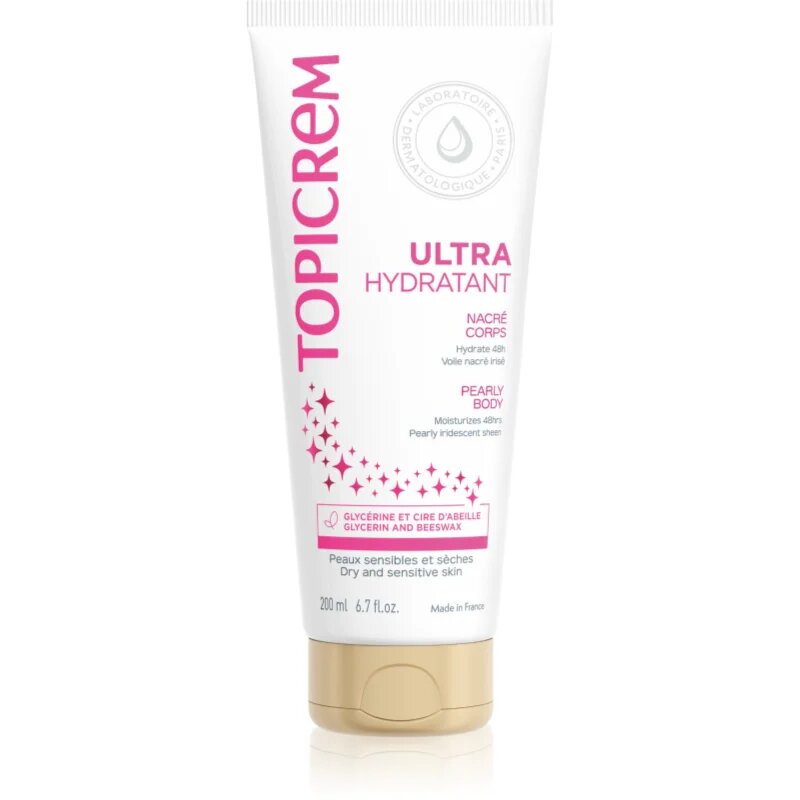 Topicrem UH BODY Ultra-Moisturizing Pearly Body test tej az érzékeny bőrre gyöngyházfényű 200 ml