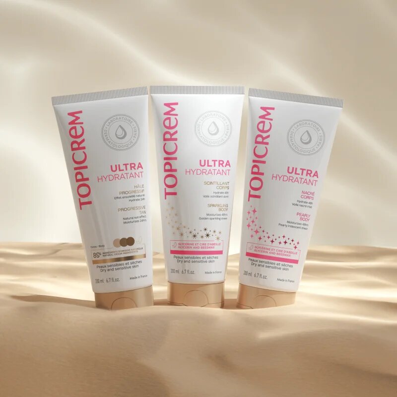 Topicrem UH BODY Ultra-Moisturizing Pearly Body test tej az érzékeny bőrre gyöngyházfényű 200 ml