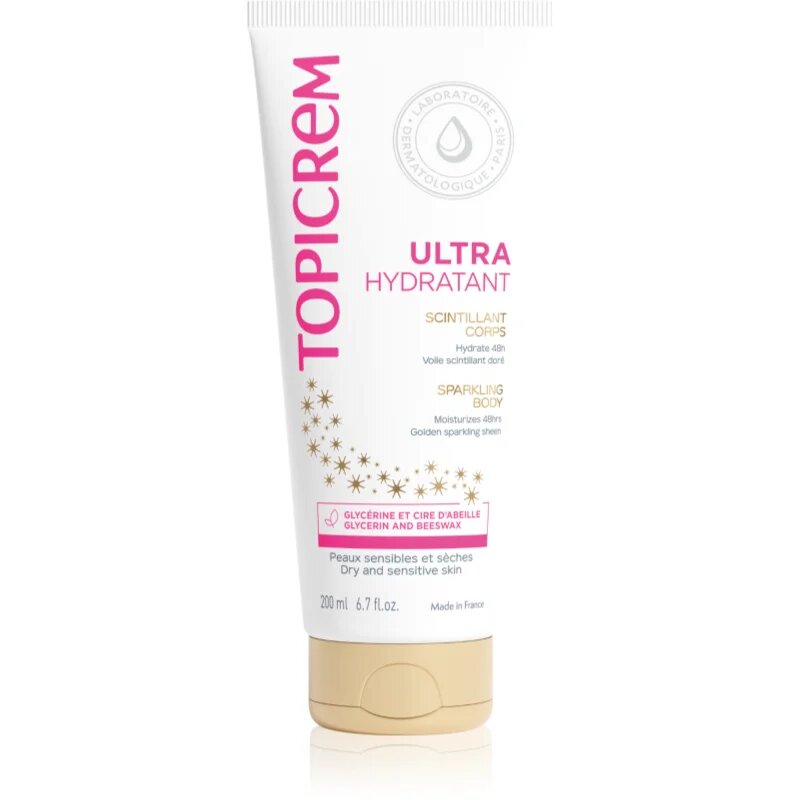 Topicrem UH BODY Ultra-Moisturizing Sparkling Body intenzíven hidratáló testápoló tej csillámporral 200 ml