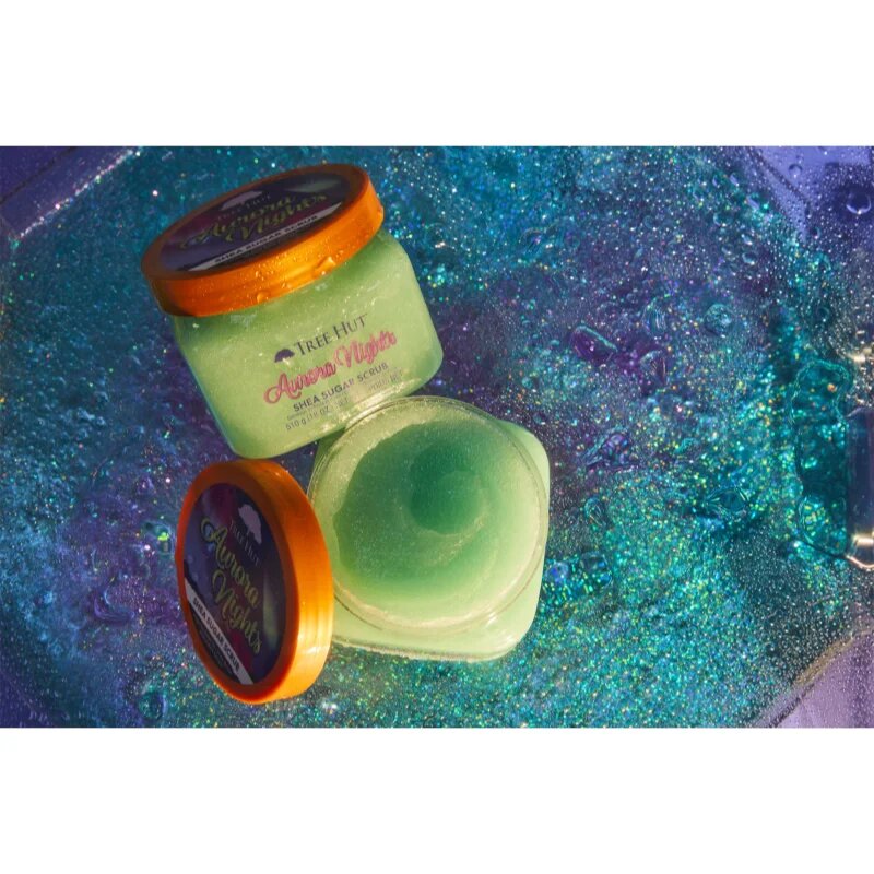 Tree Hut Shea Sugar Scrub Aurora Nights cukros peeling bambuszvajjal 510 g