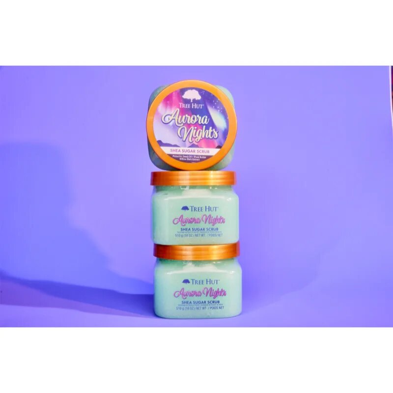 Tree Hut Shea Sugar Scrub Aurora Nights cukros peeling bambuszvajjal 510 g