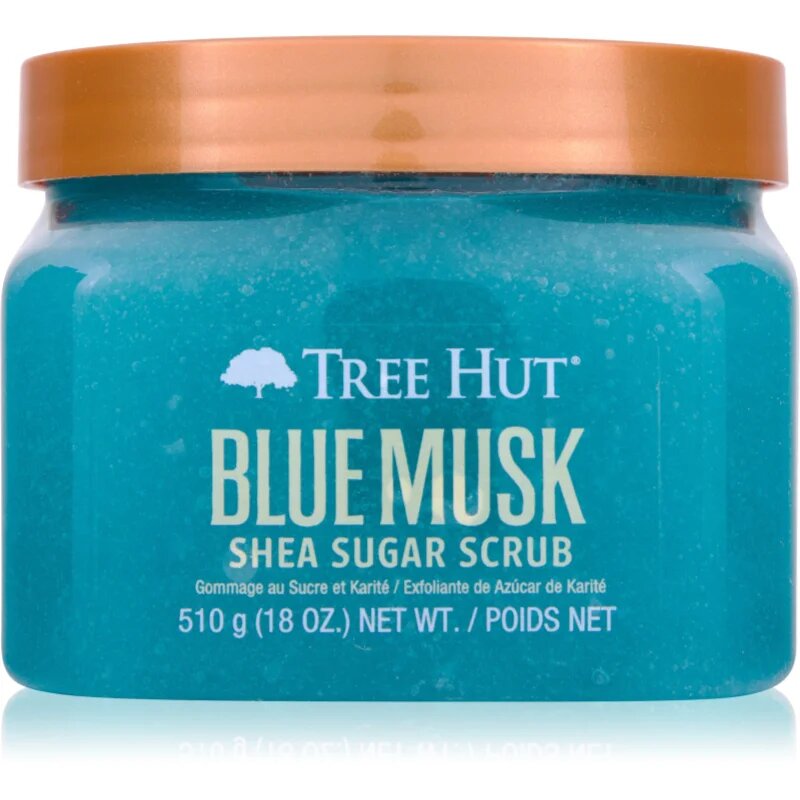 Tree Hut Shea Sugar Scrub Blue Musk cukros test peeling 510 g