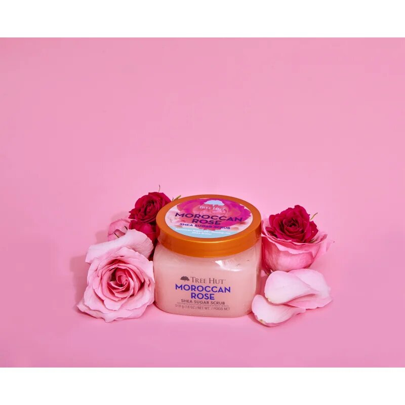 Tree Hut Shea Sugar Scrub Moroccan Rose cukros peeling bambuszvajjal 510 g