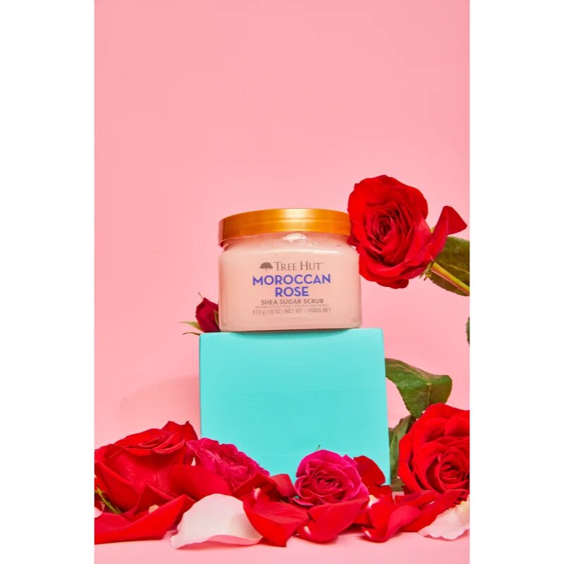 Tree Hut Shea Sugar Scrub Moroccan Rose cukros peeling bambuszvajjal 510 g