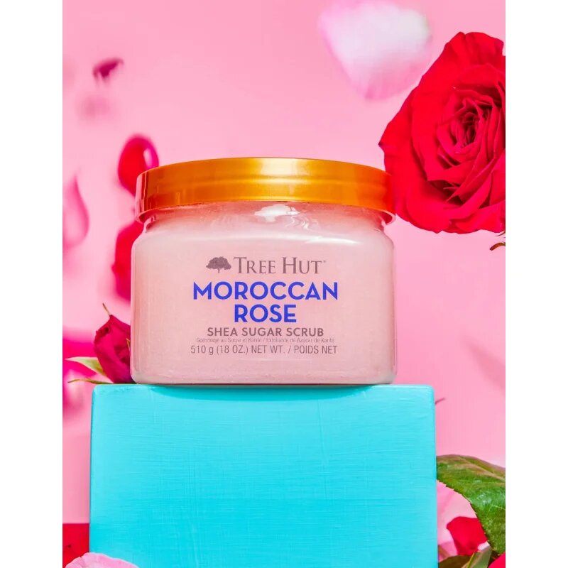 Tree Hut Shea Sugar Scrub Moroccan Rose cukros peeling bambuszvajjal 510 g