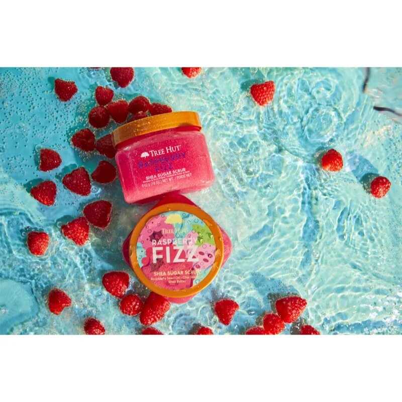 Tree Hut Shea Sugar Scrub Raspberry Fizz cukros peeling bambuszvajjal 510 g