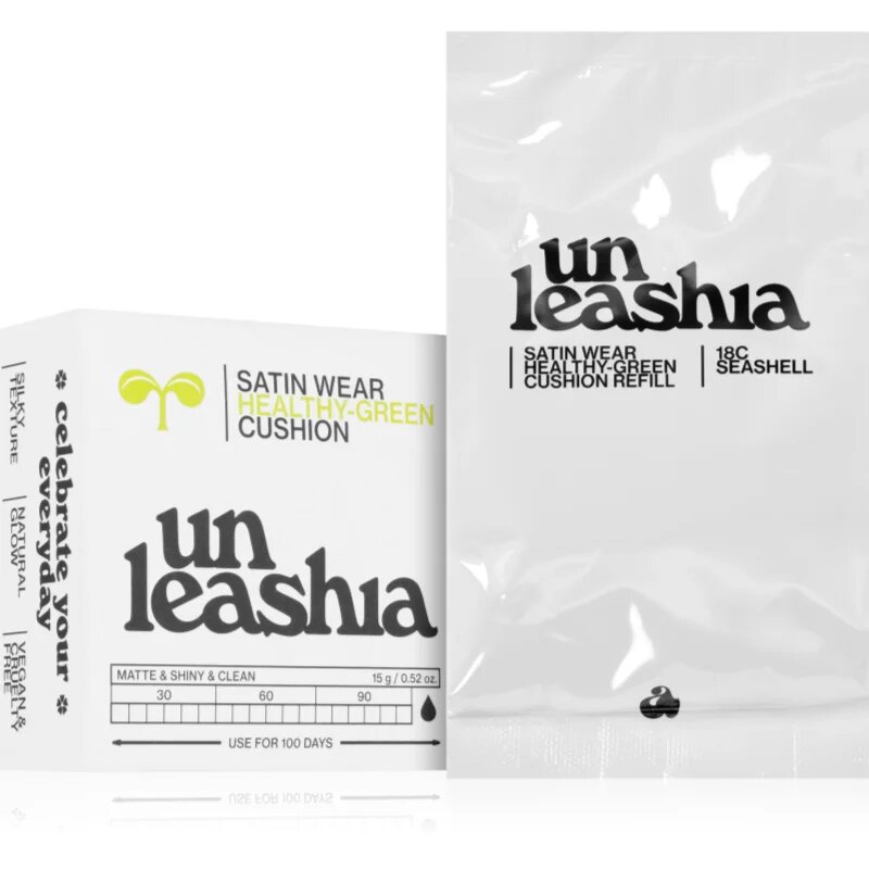 Unleashia Satin Wear Healthy Green Cushion Refill tartós alapozó sminkszivaccsal utántöltő árnyalat 18C Seashell 15 g