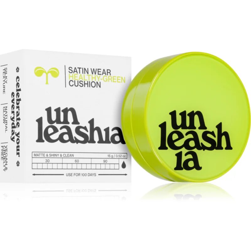 Unleashia Satin Wear Healthy Green Cushion tartós alapozó sminkszivaccsal SPF 30 árnyalat 23W Bisque 15 g
