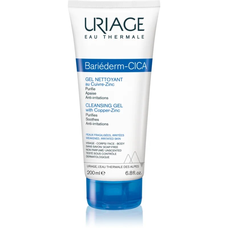 Uriage Bariéderm Cica Cleansing Gel with Copper-Zinc nyugtató tisztító gél a repedezett bőrre 200 ml