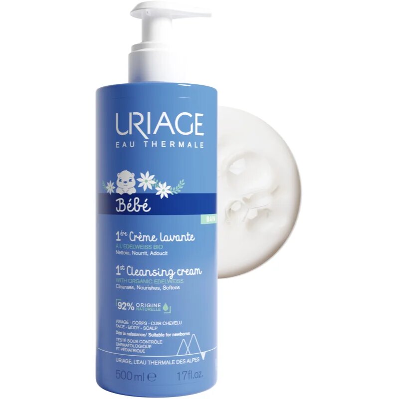 Uriage Bébé 1st Cleansing Cream finom állagú tisztító krém gyermekeknek születéstől kezdődően 500 ml