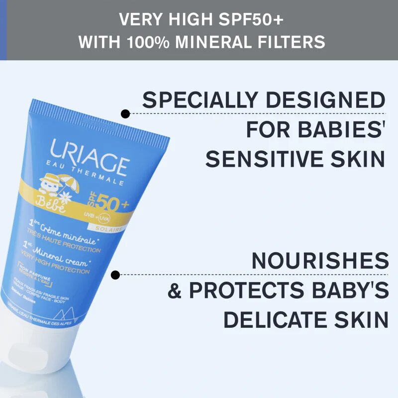 Uriage Bébé 1st Mineral Cream SPF 50+ ásványi napozó krém SPF 50+ 50 ml
