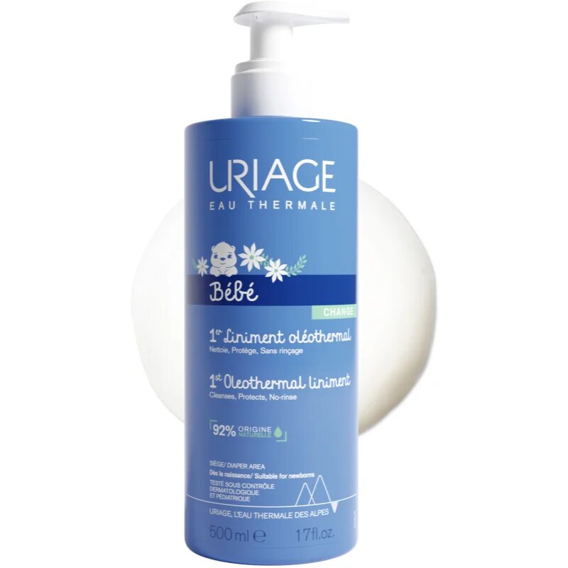 Uriage Bébé 1st Oleothermal Liniment gyengéd tisztító babakrém a pelenka területén 500 ml