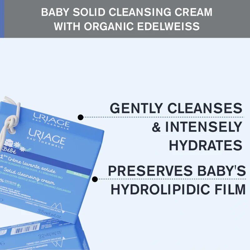 Uriage Bébé 1st Solid Cleansing Cream krémes szappan a finom és sima bőrért gyermekeknek születéstől kezdődően 100 g