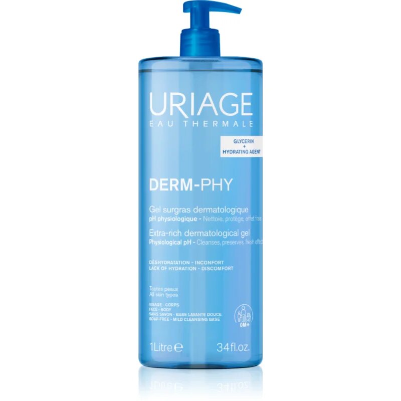 Uriage DERM-PHY Extra Rich Dermatological Gel lágy tisztító gél 1000 ml