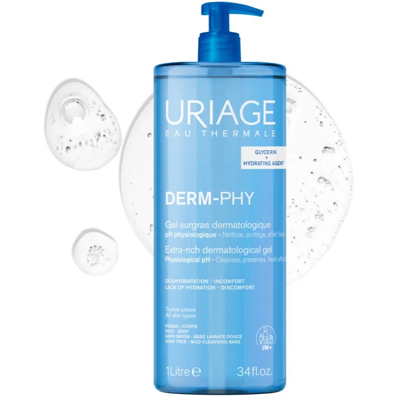 Uriage DERM-PHY Extra Rich Dermatological Gel lágy tisztító gél 1000 ml
