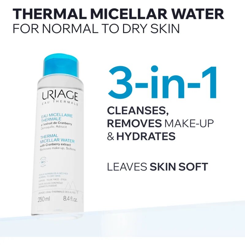 Uriage Hygiène Thermal Micellar Water - Normal to Dry Skin micellás víz normál és száraz érzékeny bőrre normál és száraz bőrre 250 ml
