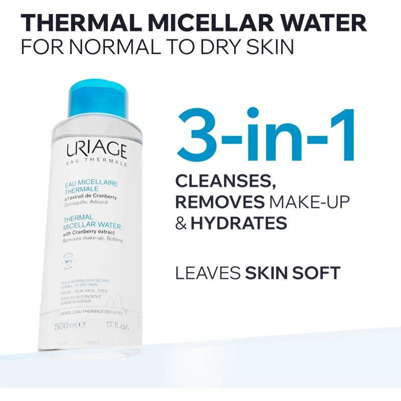 Uriage Hygiène Thermal Micellar Water - Normal to Dry Skin micellás víz normál és száraz érzékeny bőrre normál és száraz bőrre 500 ml