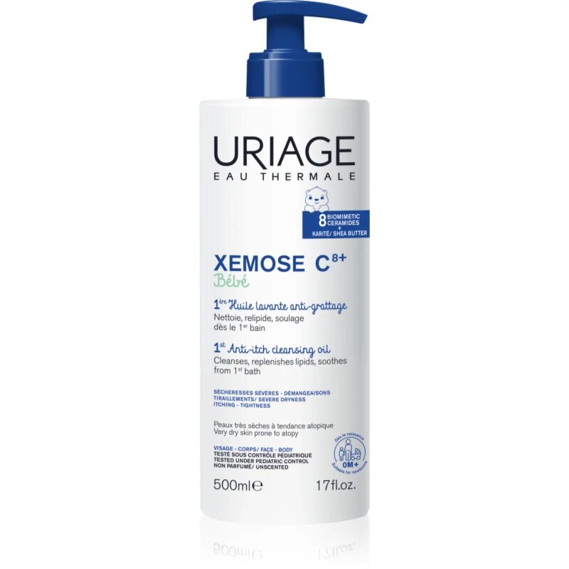 Uriage Xemose C8+ Bébé nyugtató és tisztító olaj száraz és atópiás bőrre 500 ml