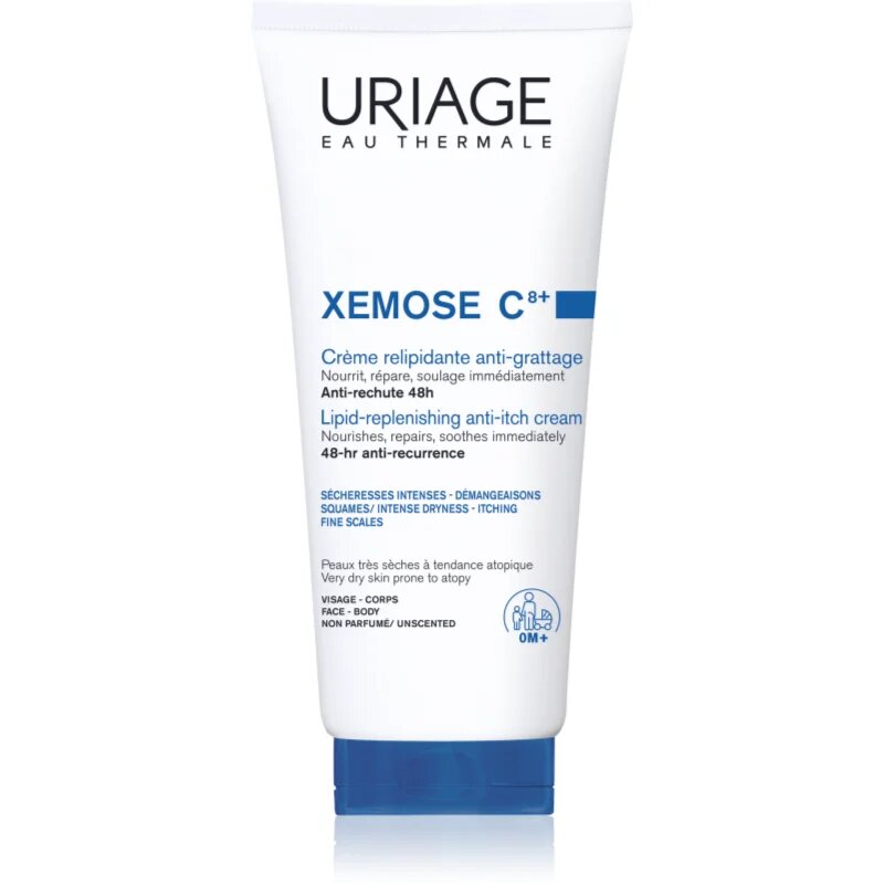 Uriage Xemose C8+ Lipid-Replenishing Anti-Irritation Cream lipidfeltöltő nyugtató krém nagyon száraz érzékeny és atópiás bőrre 200 ml