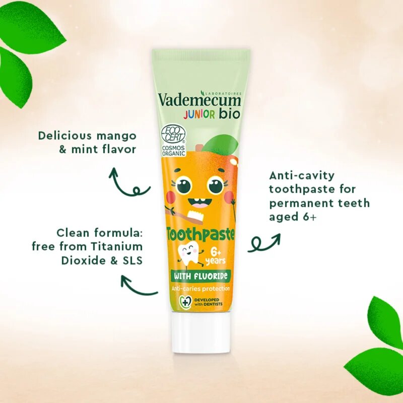 Vademecum BIO Junior fogkrém gyermekeknek fluoriddal 6 éves kortól Minty Mango 50 ml