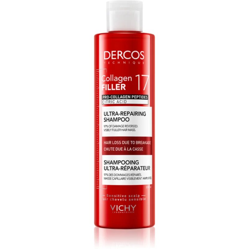 Vichy Dercos Collagen Filler 17 mélyregeneráló sampon hajtöredezés ellen 200 ml