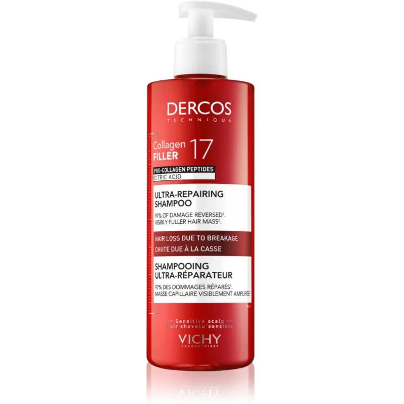 Vichy Dercos Collagen Filler 17 mélyregeneráló sampon hajtöredezés ellen 400 ml