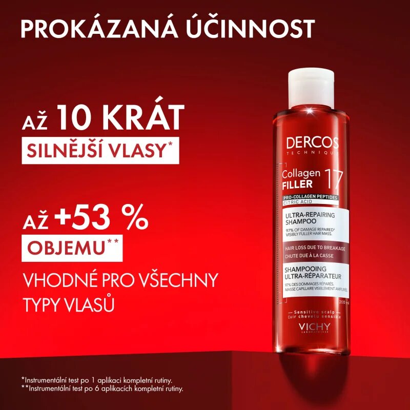 Vichy Dercos Collagen Filler 17 mélyregeneráló sampon hajtöredezés ellen 400 ml