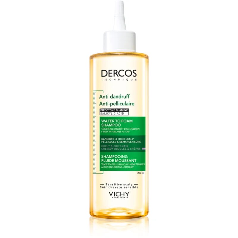 Vichy Dercos Water to Foam Shampoo korpásodás elleni sampon a hullámos és göndör hajra 200 ml