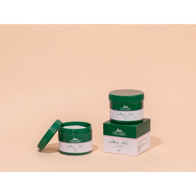 VT Cosmetics Cica Mild Toner Pad arctisztító peeling párnácskát nyugtató hatással 60 db
