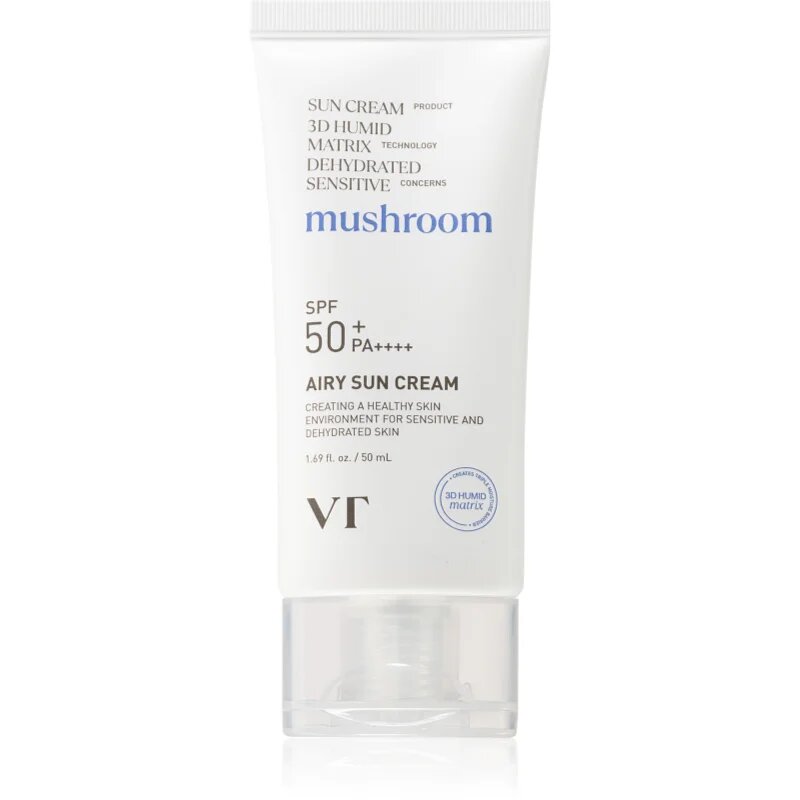 VT Cosmetics Mushroom Airy Sun Cream védőkrém az egész arcra hidratáló hatással SPF 50+ 50 ml