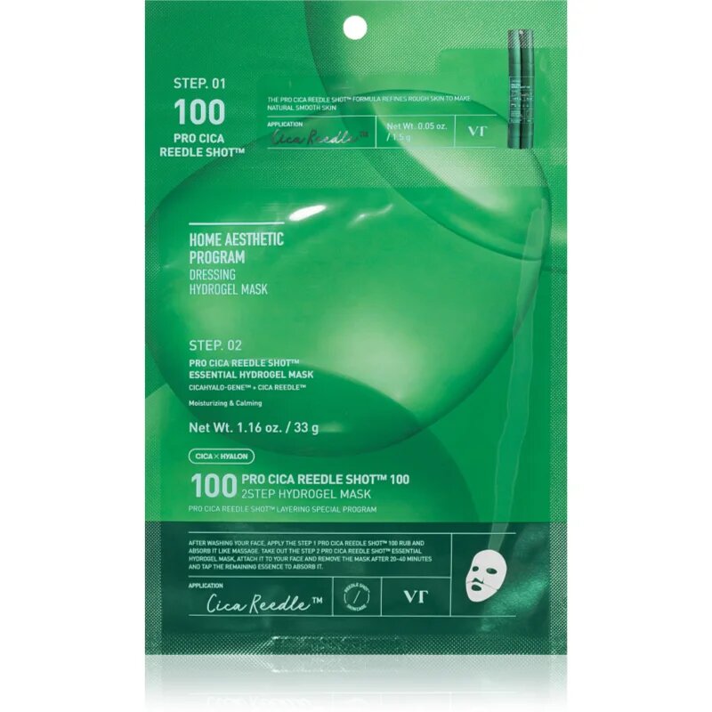 VT Cosmetics Pro Cica Reedle Shot 100 2Step Hydrogel Mask intenzív hidrogélmaszk nyugtató hatással 34.5 g