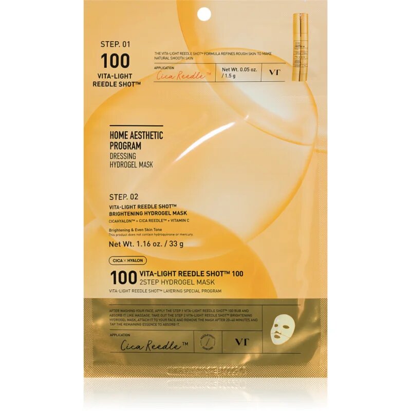 VT Cosmetics Vita-Light Reedle Shot 100 2Step Hydrogel Mask intenzív hidrogélmaszk élénk és hidratált bőr 34.5 g