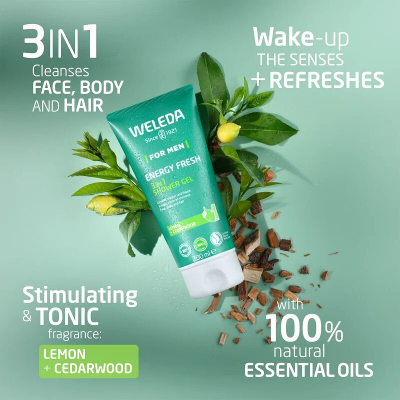 Weleda Energy Fresh 3in1 tisztító gél 3 in 1 hajra és a testre uraknak 200 ml