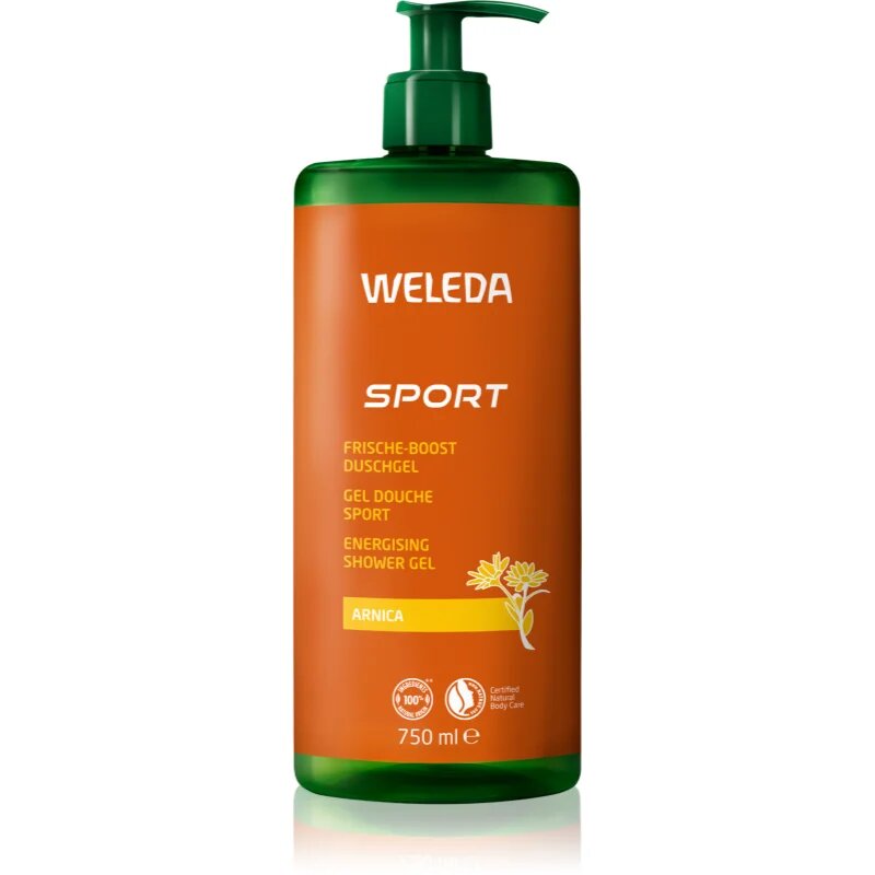 Weleda Sport felfrissítő tusfürdő gél regeneráló hatással Arnica Rosemary Lavender 750 ml