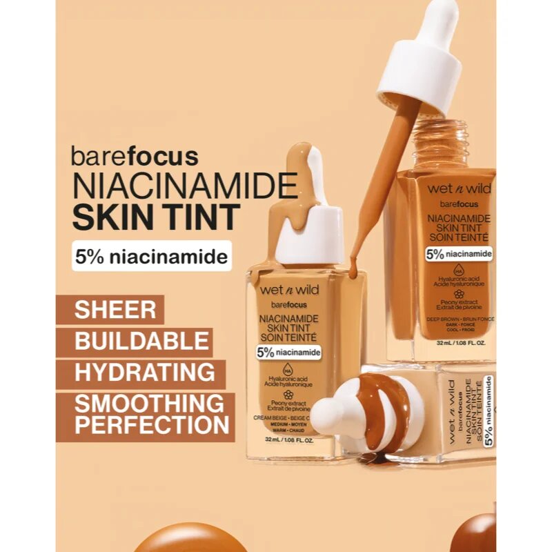 Wet n Wild BareFocus Niacinamide Skin Tint könnyű hidratáló alapozó árnyalat Light Medium (Cool) 32 ml