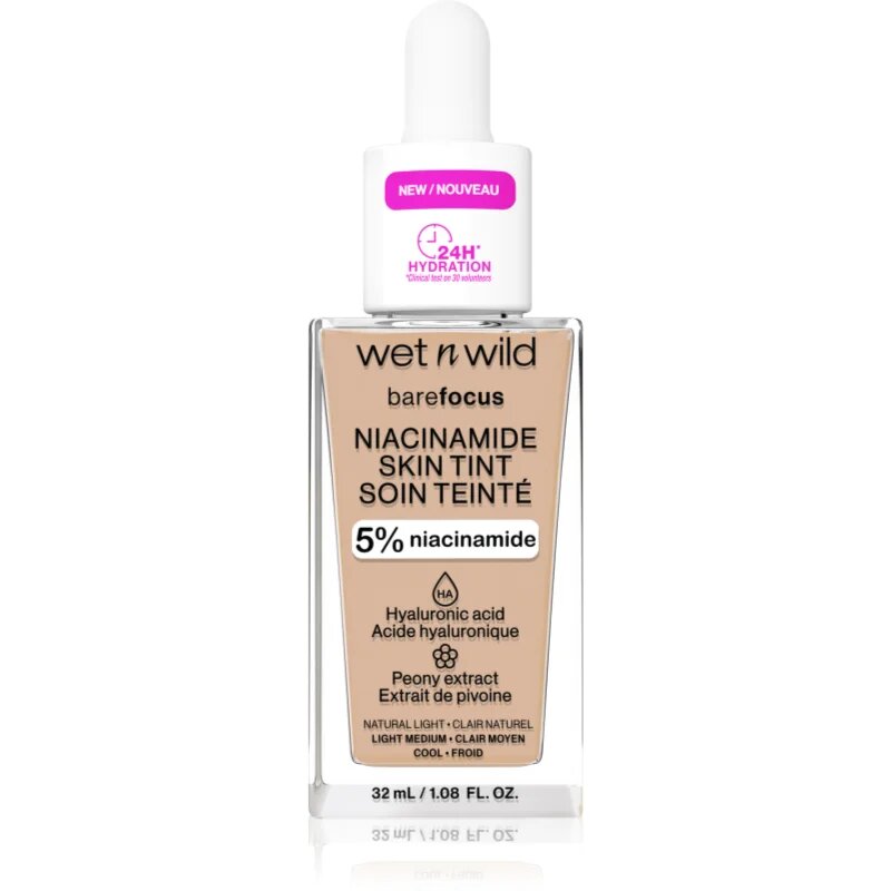 Wet n Wild BareFocus Niacinamide Skin Tint könnyű hidratáló alapozó árnyalat Natural Light (Cool) 32 ml