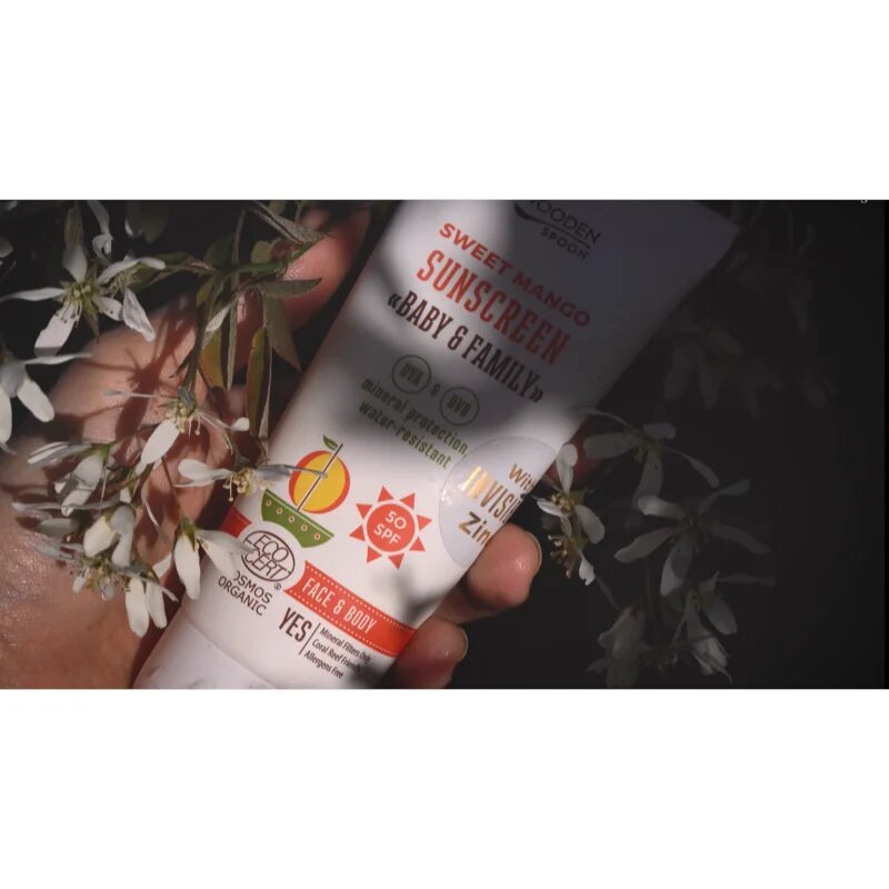 WoodenSpoon Baby & Family Sweet Mango védő naptej az egész családnak SPF50 100 ml