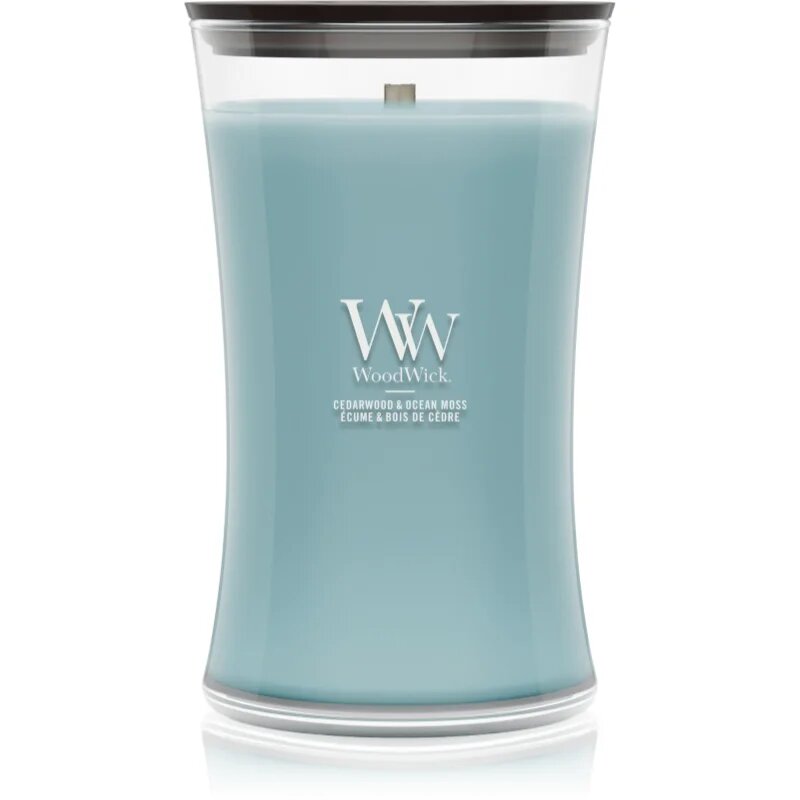 Woodwick Cedarwood & Ocean Moss illatgyertya fa kanóccal 610 g