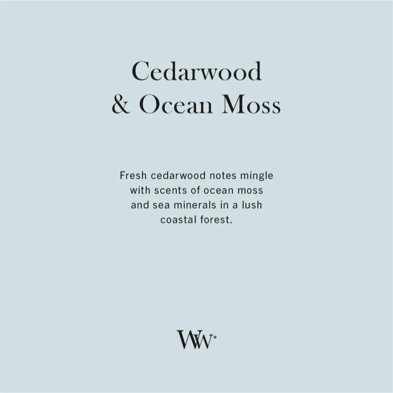 Woodwick Cedarwood & Ocean Moss illatgyertya fa kanóccal 610 g