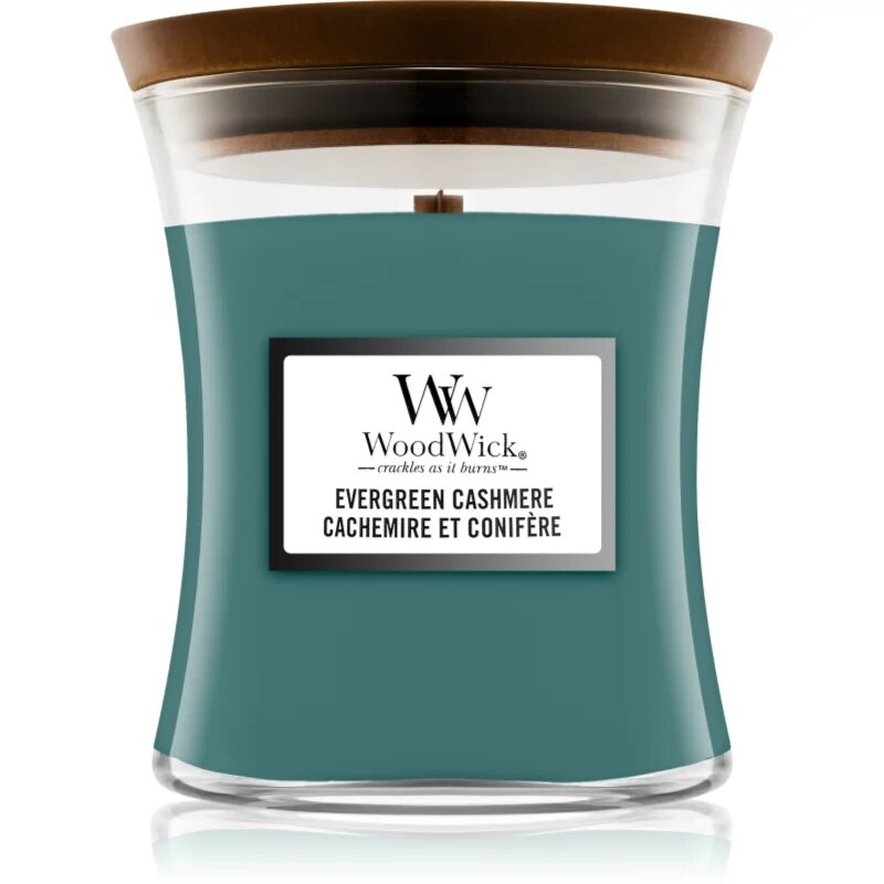 Woodwick Evergreen Cashmere illatgyertya fa kanóccal 275 g