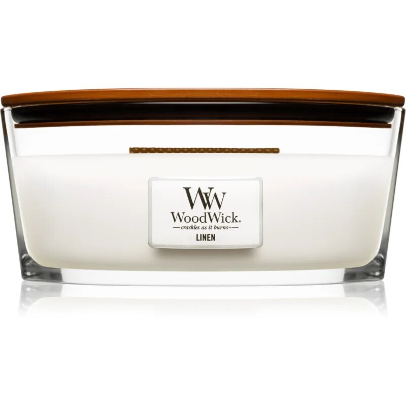 Woodwick Linen illatgyertya fa kanóccal (hearthwick) 453.6 g