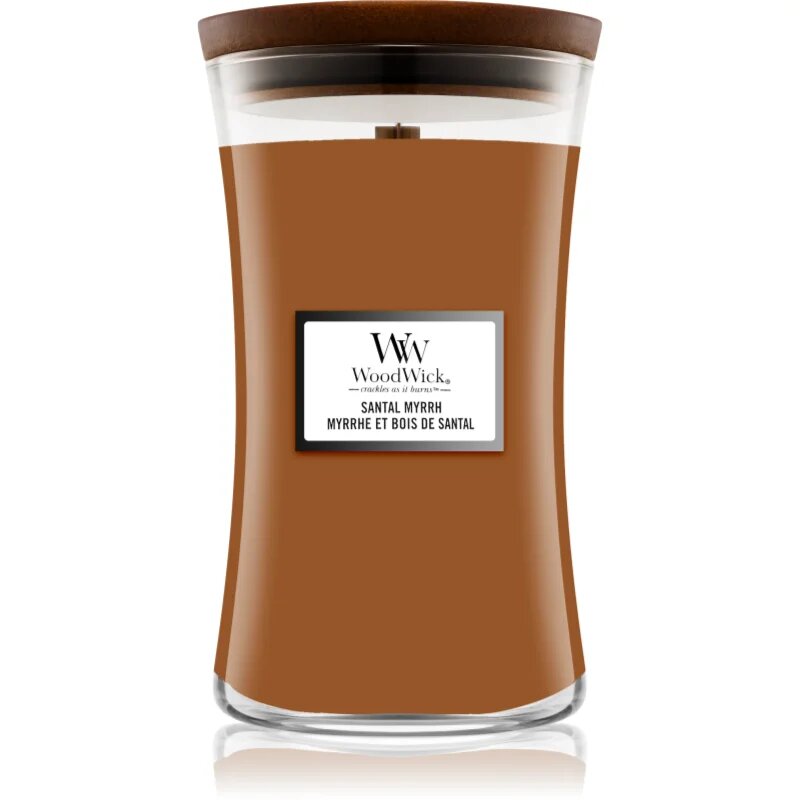 Woodwick Santal Myrrh illatgyertya fa kanóccal 610 g