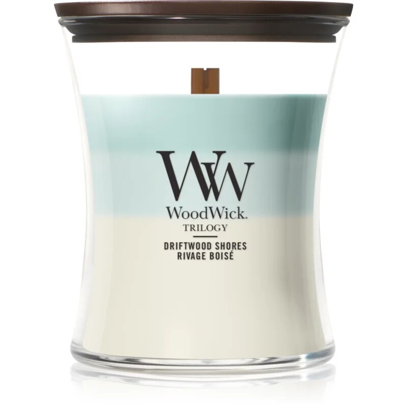 Woodwick Trilogy Driftwood Shores illatgyertya fa kanóccal 275 g