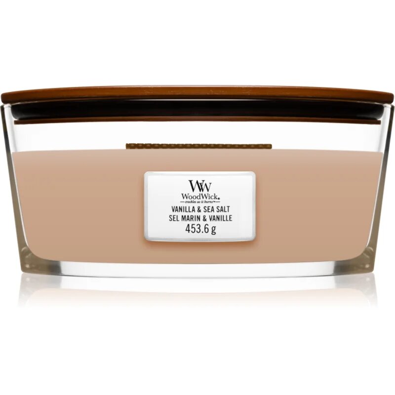 Woodwick Vanilla & Sea Salt illatgyertya fa kanóccal (hearthwick) 453.6 g