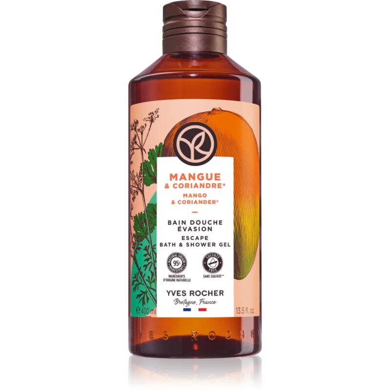Yves Rocher Bain de Nature felfrissítő tusfürdő gél Mango & Coriander 400 ml