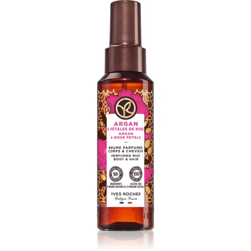 Yves Rocher Bain de Nature illatosított haj- és testpermet hölgyeknek Argan & Rose Petals 100 ml