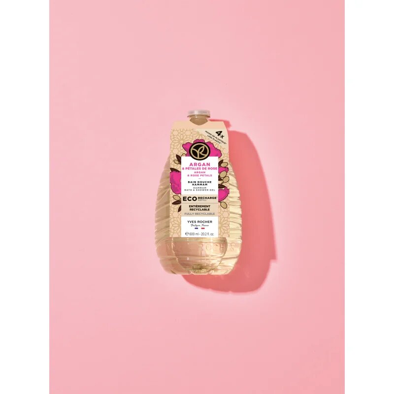 Yves Rocher Bain de Nature tusfürdő gél utántöltő Argan & Rose Petals 600 ml