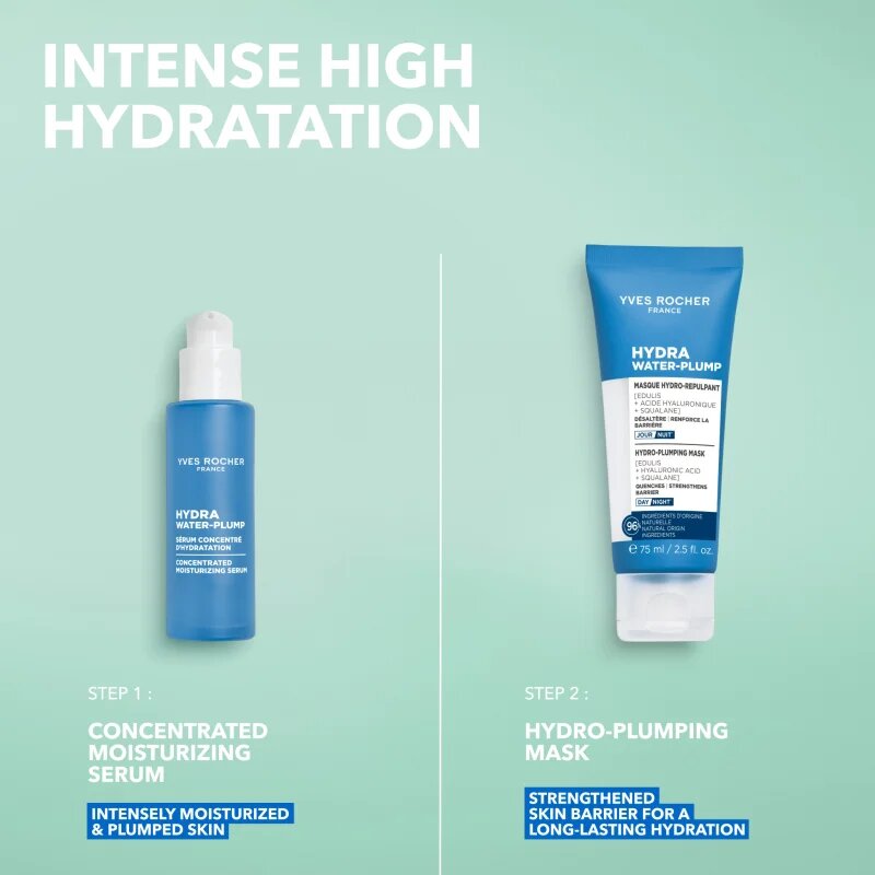 Yves Rocher Hydra Water-Plump hidratáló kisimító maszk Nappali és éjjeli ápolás 75 ml