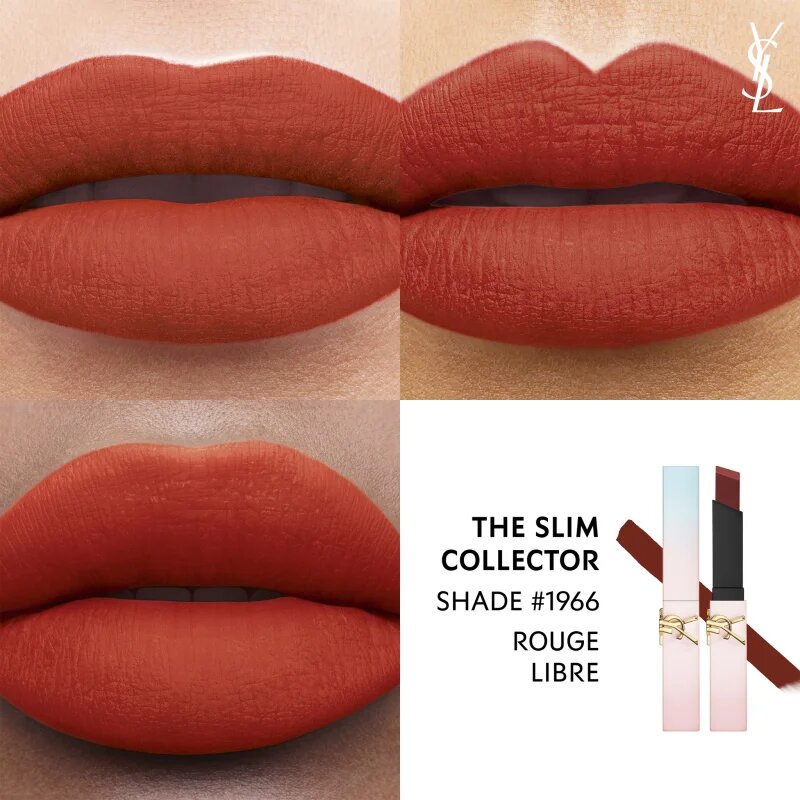 Yves Saint Laurent Rouge Pur Couture The Slim vékony mattító rúzs bőr hatással árnyalat 1966 Rouge Libre 2.2 g